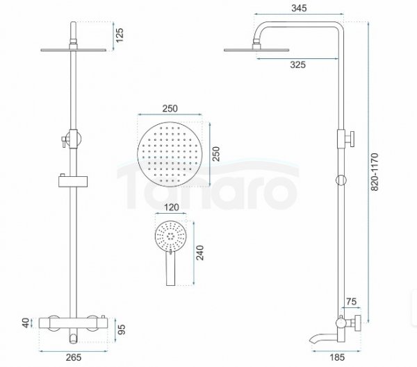 REA - Zestaw Prysznicowo - Natryskowy LUNGO Złoty Szczotkowany z termostatem i wylewką