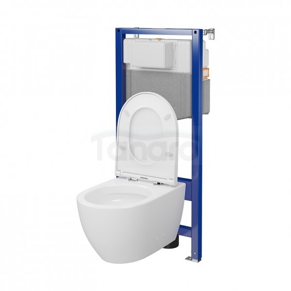 CERSANIT - Set C18 - stelaż podtynkowy AQUA 50 PNEU QF + miska zawieszana ZEN PRO by Cersanit OVAL StreamOn + deska duroplastowa SLIM WRAP antybakteryjna, wolnoopadająca, z funkcją łatwego wypinania  S701-798