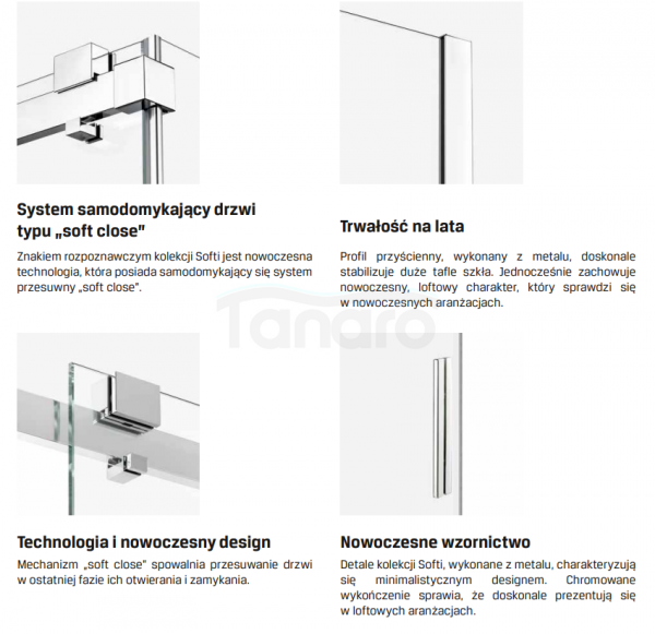 NEW TRENDY Drzwi prysznicowe przesuwne samodomykające SOFTI 180x200 EXK-3903