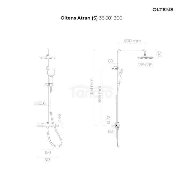 OLTENS Atran zestaw prysznicowy termostatyczny z deszczownicą kwadratową czarny mat 36501300