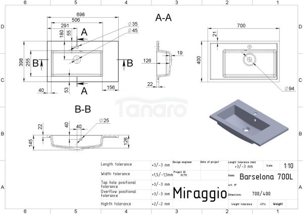 MIRAGGIO UMYWALKA BARCELONA 700L 0000480