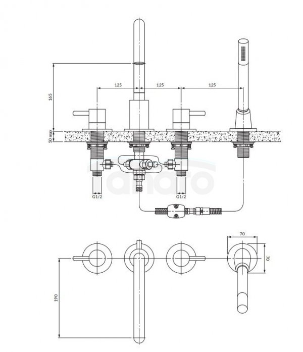 OMNIRES Bateria wannowa 4-otworowa Y1232NI