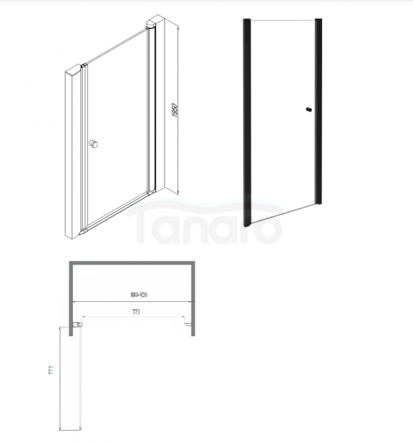 BESCO Drzwi prysznicowe 90x195 Sinco Black 90 DS-90-B