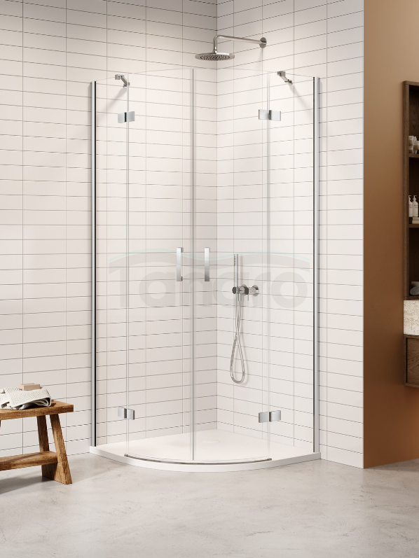 NEW TRENDY Kabina NESTA chrom 2D półokrągła asymetryczna  80x90x200 czyste 6mm Active Shield 2.0 K-3684