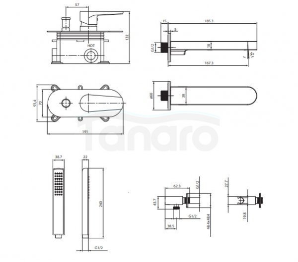 CERSANIT -  Set B735: zestaw wannowy podtynkowy INVERTO By Cersanit ZŁOTY  S952-045