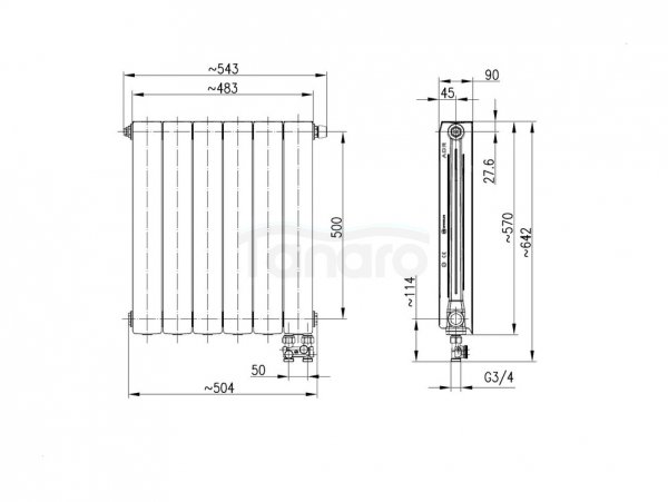 ARMATURA KRAKÓW KFA Grzejnik aluminiowy ADR500/D/6 z dolnym prawym zasilaniem prostym 763-062-44