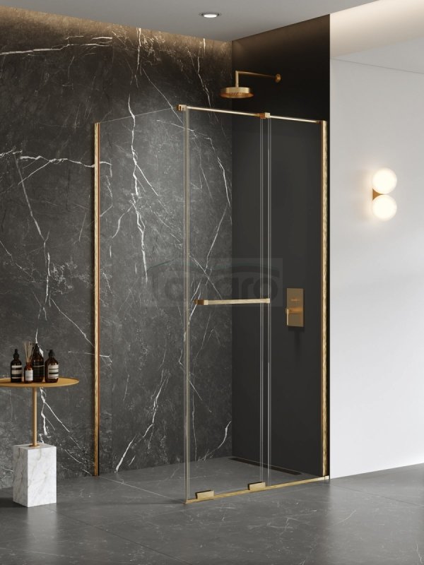 NEW TRENDY Kabina prysznicowa SMART GOLD BRUSHED 1D prostokątna U 120x90x200 szkło czyste 8mm Active Shield 2.0 - UCHWYT RELING EXK-7571