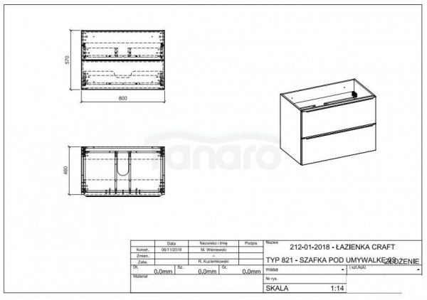 COMAD - Szafka CAPRI WHITE 821 pod umywalkę 80 2S - Biały Połysk/ Dąb Craft Złoty / Biały Połysk  DSM-do samodzielnego montażu