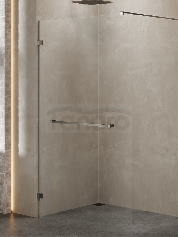 NEW TRENDY Kabina prysznicowa walk in Avexa Gunmetal Brushed jednoelementowa, z wieszakiem. Szkło 8 mm 90x200 EXK-7124