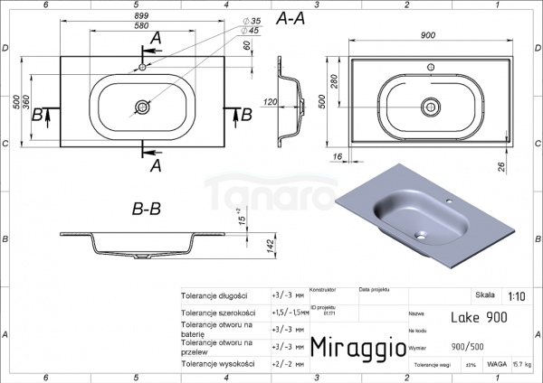 MIRAGGIO Umywalka LAKE 900 8815153