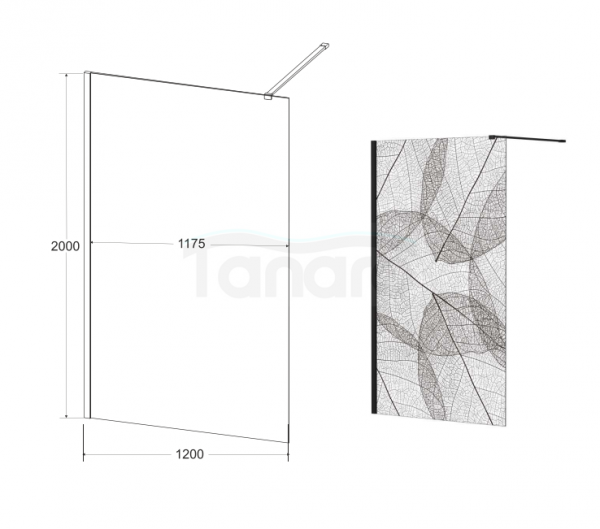 BESCO Kabina ścianka WALK-IN wzór LEAFY 120cm LF-120-200C