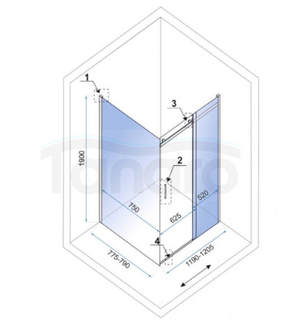 REA - Kabina NIXON -2 prostokątna EASY CLEAN PREMIUM Drzwi 120/ścianka 90