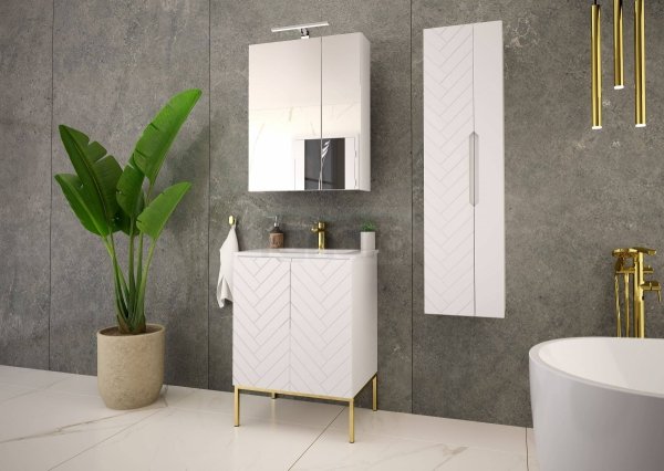MEGSTYL Szafka Pod Umywalkę 2D 60cm Biały Mat Złoty Stelaż ASPEN-09 