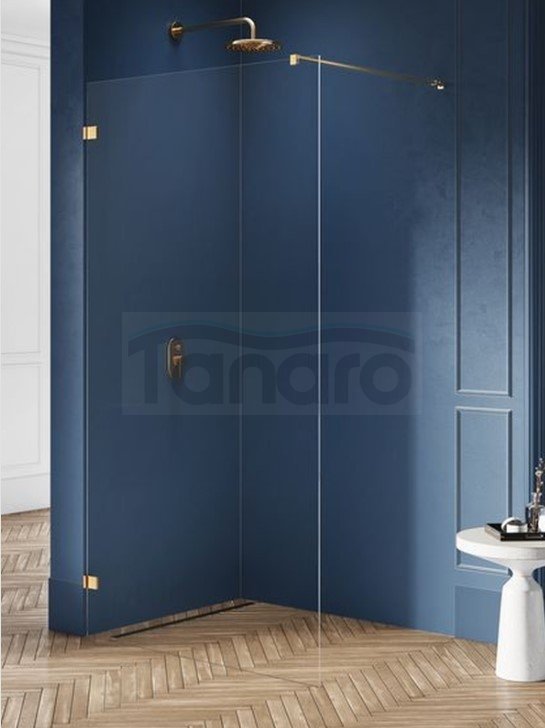 NEW TRENDY Kabina ścianka walk-in szkło 8mm AVEXA GOLD BRUSHED 140x200 EXK-2001