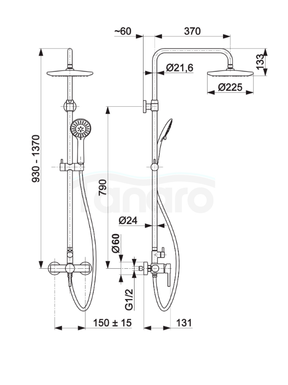 ARMATURA KRAKÓW KFA MOZA BRUSHED GOLD deszczownia z baterią natryskową 5036-910-31+ Odpływ liniowy 70cm złoty RSP01GL700