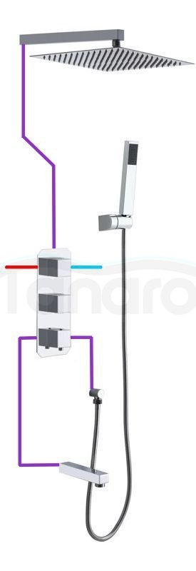 BW TECH - Zestaw natryskowy podtynkowy TRYTON chrom Ultra Slim z wylewką wannową i baterią termostatyczną