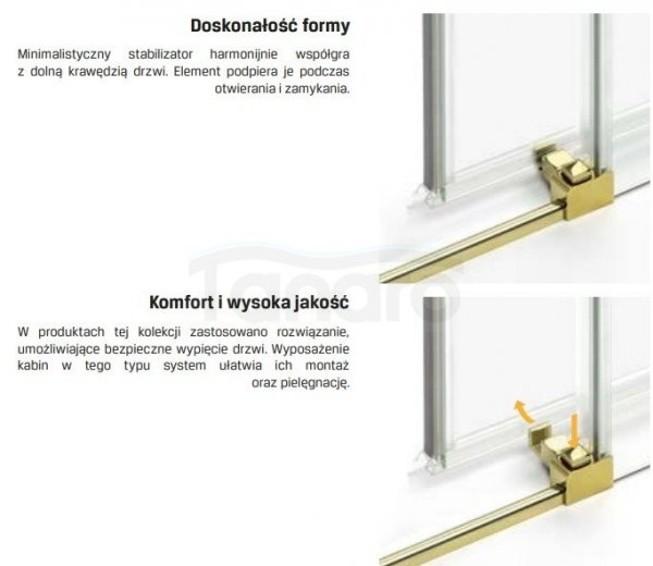 NEW TRENDY Kabina prysznicowa drzwi podwójne przesuwne PRIME LIGHT GOLD 70x90x200 D-0414A/D-0419A