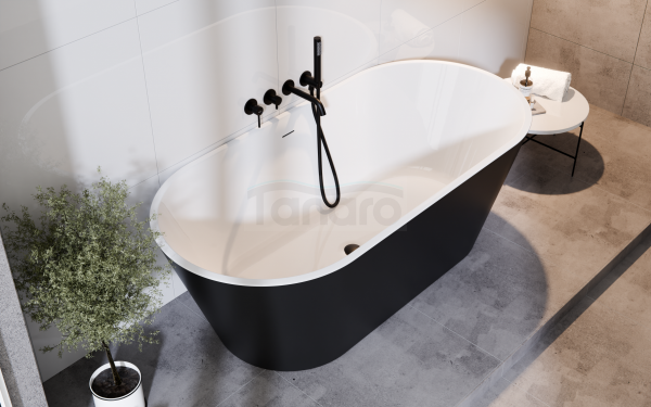 BESCO Wanna wolnostojąca Deeva Matt B&amp;W 150x75 + maskownica odpływu złota #WWA-150DMBG