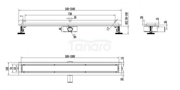 AQUALINE Odpływ liniowy przyścienny 2w1 ze stałym syfonem 60cm LS04600