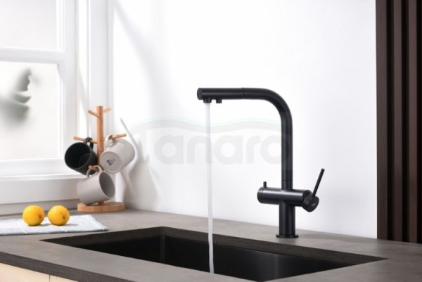 BLUE WATER Bateria kuchenna z podłączeniem do wody filtrowanej z wyciąganą wylewką DELTA czarny mat