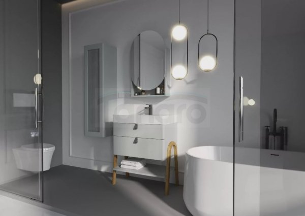 KROFAM - Umywalka meblowa MOSS - Solid Surface 70cm, biały bez otworu na baterię  MO 7140X-0