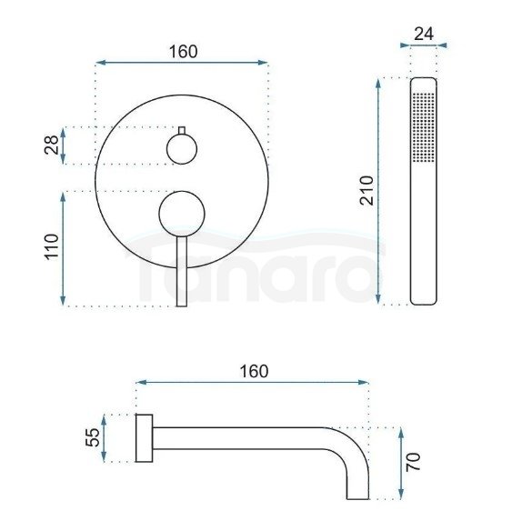 REA - Bateria wannowa podtynkowa LUNGO Tytan + Box
