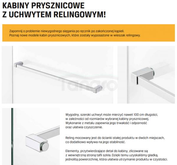 NEW TRENDY Kabina prysznicowa ścianka WALK-IN z uchwytem relingowym AVEXA 130x200 szkło 8mm EXK-2531