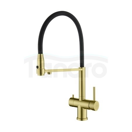 BLUE WATER Bateria kuchenna z podłączeniem do wody filtrowanej z wyciąganą wylewką TUSAR mosiądz antyczny