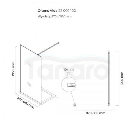 Oltens Vida ścianka prysznicowa Walk-in 90 cm 22002100