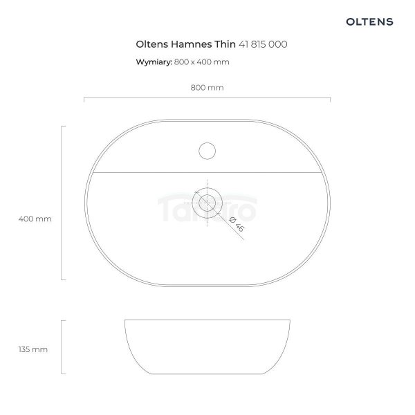OLTENS Hamnes Thin umywalka 80x40 cm nablatowa owalna z powłoką SmartClean biała 41815000