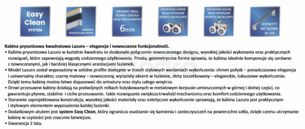 AQUAFORM LAZURO KABINA KWADRATOWA 80X80X200 BLACK MATT, SZKŁO CZYSTE 6MM EASY CLEAN AQUAFORM AQ.101-502108