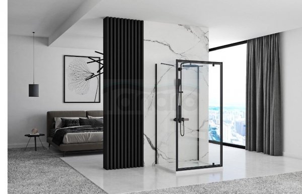 REA - Kabina Prysznicowa Przyścienna RAPID SWING Black-Czarna  /drzwi 120 + ścianka 80 x2 + ramię x2