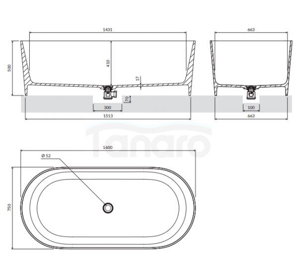 OMNIRES Komplet wanna OVO M+ 160cm  + bateria wolnostojąca nikiel Y1233NI