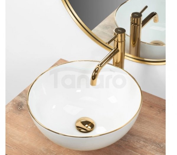 REA - Umywalka Ceramiczna Nablatowa STELLA White Gold Edge 