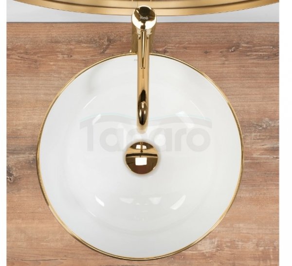 REA - Umywalka Ceramiczna Nablatowa STELLA White Gold Edge 