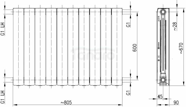 ARMATURA KRAKÓW KFA Grzejnik aluminiowy ADR 600 10-elementowy grafit 764-100-61
