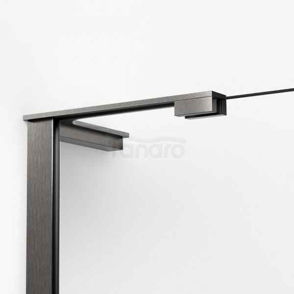 NEW TRENDY Kabina prysznicowa NESTA GUNMETAL BRUSHED WALK-IN U 70x200 szkło czyste 8mm Active Shield 2.0 - WSPORNIK KĄTOWY K-1754-WL