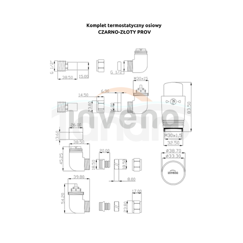 INVENA - Komplet termostatyczny osiowy CZARNY/ZŁOTY  CD-25-Z15