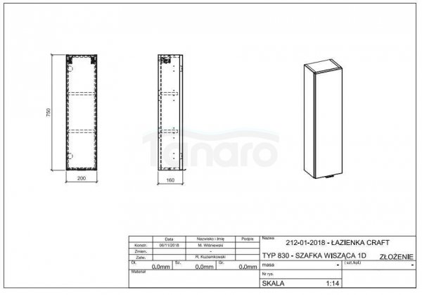 COMAD - Szafka CAPRI WHITE 830 wiszaca 20 1D - Biały Połysk/ Dąb Craft Złoty / Biały Połysk  DSM-do samodzielnego montażu