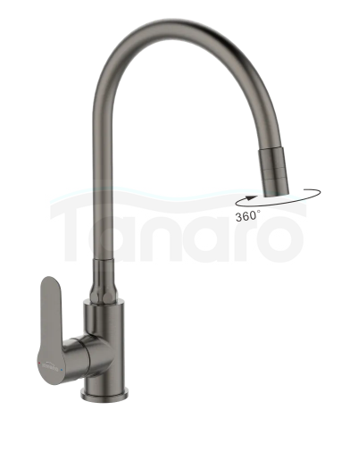 INVENA BATERIA ZLEWOZMYWAKOWA KSANTI PLUS Z RUCHOMĄ, 2F WYLEWKA, GRAFIT BZ-37-005-L