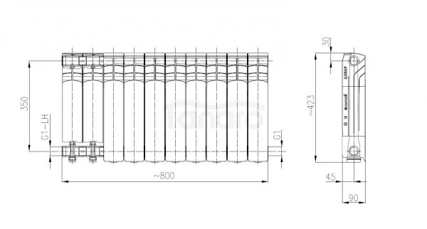 ARMATURA KRAKÓW - Grzejnik aluminiowy G350 F 790-100-44