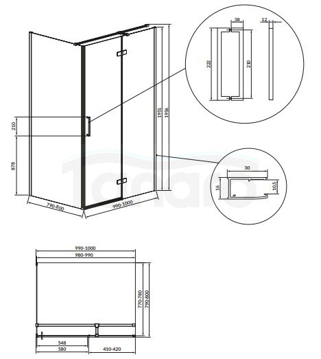 CERSANIT - Kabina prostokątna CITY by Cersanit 100x80x195 złota szkło transparentne PRAWA  S584-098
