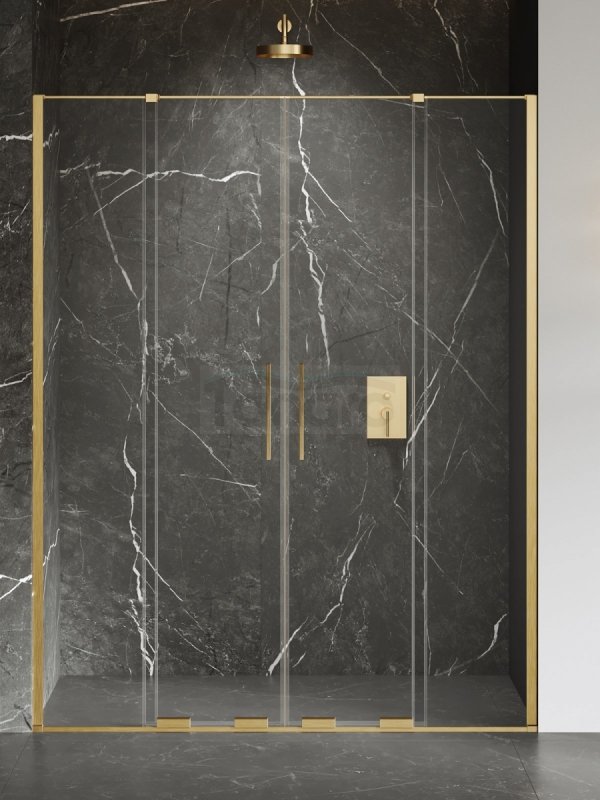 NEW TRENDY Drzwi wnękowe SMART GOLD BRUSHED 2D U 150x200 szkło czyste 8mm Active Shield 2.0 EXK-7521
