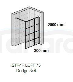 SANSWISS - Ścianka boczna wolnostojąca WALK-IN STR4P Loft 75 Rozmiary 80-140cm  CZARNY MAT