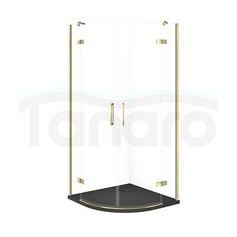 CERSANIT - SET C610 - Kabina półokrągła CITY by Cersanit 80x80X195 złota szkło transparentne + brodzik TAKO Slim szary mat  S4004-073