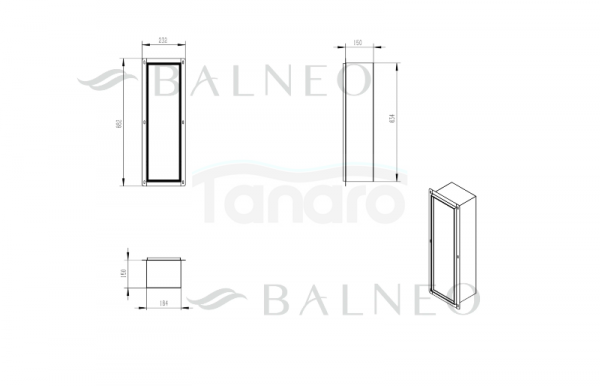 BALNEO Schowek na szczotkę WC Wall Box Brush L Black Glass lewy do wbudowania w ścianę ze stali nierdzewnej czarny