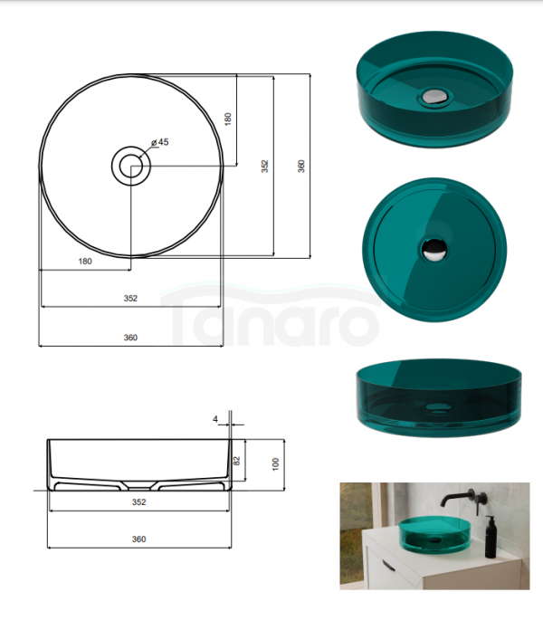 BESCO Umywalka nablatowa Enya Carbon Grey + syfon chrom #UME-36-CGC