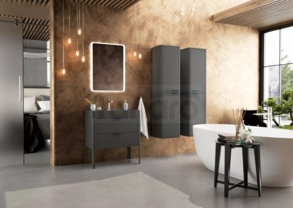 KROFAM - Szafka pod umywalkę VIBE 60cm, 2 szuflady, czarny  VI 6070-45Z-S