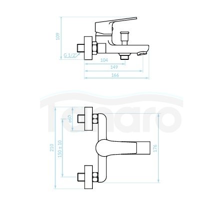 KUCHINOX - Bateria wannowa BORGO ścienna bez zestawu natryskowego  BKB_010D