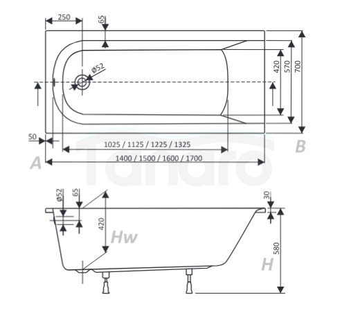 AQUAFORM - Wanna akrylowa prostokątna ARCLINE-2 biała 170x70x58 + stelaż  AQ.243-053130